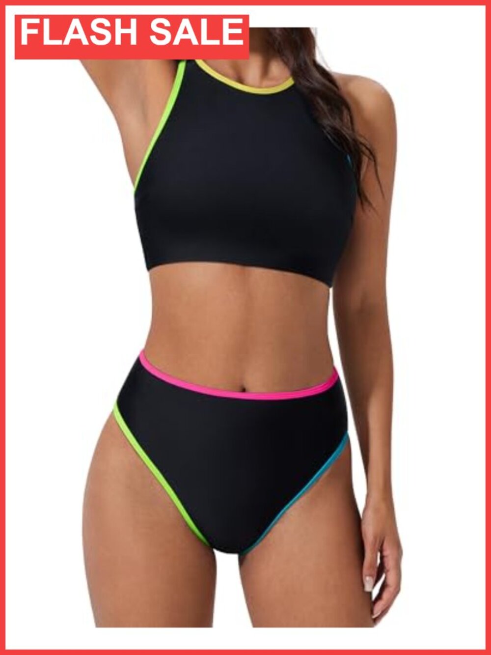 High Waisted High Neck Sporty Two Piece Bikini Swimsuits